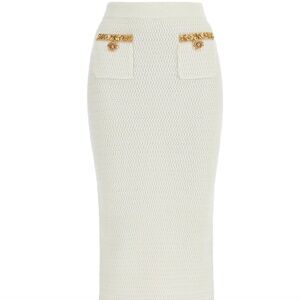self-portrait Cream Knit Gold Lurex Midi Skirt Size: Small - MSRP $380 - NWT